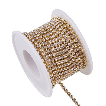 Brass Rhinestone Strass Chains, Rhinestone Cup Chains, with Spool, Raw(Unplated), Crystal, 2.6mm, about 10yards/roll