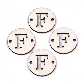 Unfinished Natural Poplar Wood Links Connectors, Laser Cut, Flat Round with Word, Letter.F, 29.5x2.5mm, Hole: 2.5mm