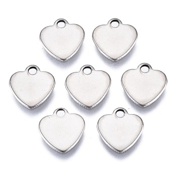 201 Stainless Steel Charms, Laser Cut, Stamping Blank Tag, Heart, Stainless Steel Color, 10x10x0.8mm, Hole: 1.4mm