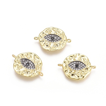 Brass Micro Pave Cubic Zirconia Links connectors, Flat Round and Eye, Clear & Black, Gunmetal & Golden, 15x20x2mm, Hole: 1.2mm