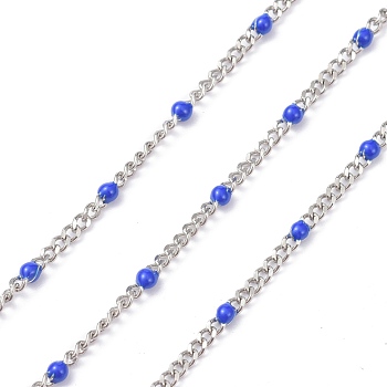 304 Stainless Steel Enamel Curb Chains, with Spool, Soldered, Faceted, Royal Blue, 2.5x2x0.8mm, 32.80Feet/roll(10m/roll)