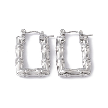304 Stainless Steel Rectangle with Bamboo Hoop Earrings for Women, Stainless Steel Color, 25x16.5x3.5mm, Pin: 0.7mm