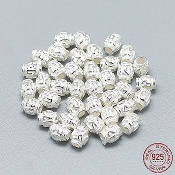 925 Sterling Silver Beads, Barrel, Silver, 5x4mm, Hole: 2mm