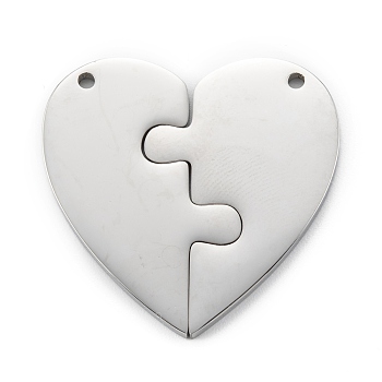 Stainless Steel Split Pendants, for Lovers, Heart with Heart, Stainless Steel Color, 30.5x30x2mm, Hole: 1.6mm