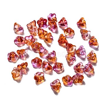 Transparent Czech Glass Beads, Two Tone, Flower, Orange Red, 8.5x6.5mm, Hole: 1mm(X-GLAA-G070-05A-014)