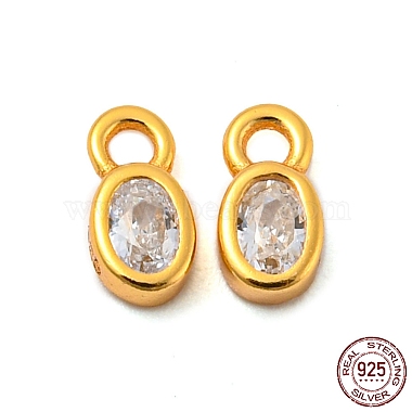 Real 18K Gold Plated Clear Oval Sterling Silver+Cubic Zirconia Charms