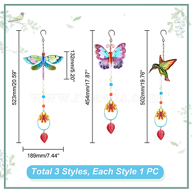 3Pcs 3 Style Iron Hummingbird Butterfly Dragonfly Pendant Decorations(DIY-GA0005-48)-2