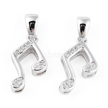 Real Platinum Plated Clear Musical Note Sterling Silver+Cubic Zirconia Charms