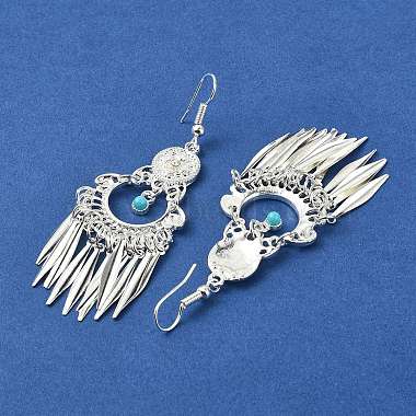 Silver Alloy Chandelier Earrings with Synthetic Turquoise(EJEW-D092-01A-S)-2