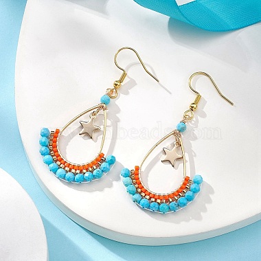 Dyed Natural Howlite Beaded Teardrop with Star Dangle Earrings(EJEW-MZ00079-02)-3