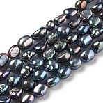Natural Cultured Freshwater Pearl Beads Strands, Two Sides Polished, Dyed, Dark Slate Blue, 6~8x5.5~6.5mm, Hole: 0.6mm, about 45pcs/strand, 34cm(PEAR-L033-31F)