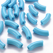 Opaque Acrylic Beads, Curved Tube, Light Sky Blue, 36x13.5x11.5mm, Hole: 4mm, about 133pcs/500g(MACR-S372-001B-S012)