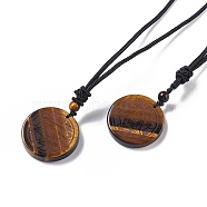 Natural Tiger Eye Flat Round with Hexagon Pendant Necklace with Nylon Cord for Women, 25.59~27.95 inch(65~71cm)(NJEW-P274-05-01)