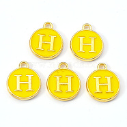 Golden Plated Alloy Enamel Charms, Enamelled Sequins, Flat Round with Letter, Gold, Letter.H, 14x12x2mm, Hole: 1.5mm(ENAM-S118-09H)