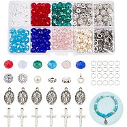 ARRICRAFT DIY Rosay Jewelry Making Finding Kit, Including Rhinestone Disco Ball & Glass Pearl Beads, Cross Alloy Pendants & Hangers, 304 Stainless Steel Jump Rings, Mixed Color, 376Pcs/box(DIY-AR0002-78)