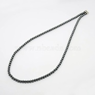 Non-Magnetic Synthetic Hematite Beaded Necklaces, with Magnetic Clasps, Black, 18 inch(NJEW-P066-03)