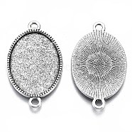 Tibetan Style Oval Alloy Cabochon Connector Settings, Cadmium Free & Lead Free, Antique Silver, Tray: 18x13mm, 27x16x2mm, Hole: 2mm(X-TIBE-Q038-002A-AS-RS)