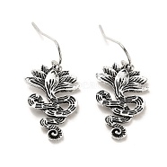 Lotus & Snake Dangle Earrings, Zinc Alloy Long Drop Earrings for Women, Antique Silver, 31x16mm(EJEW-G370-05AS)