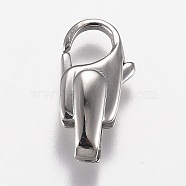 Polished 316 Surgical Stainless Steel Lobster Claw Clasps, Stainless Steel Color, 19x10x5.5mm, Hole: 5x2mm(X-STAS-Z013-11P)