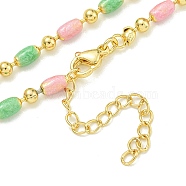 Brass Enamel Column Link Chain Necklaces, Real 18K Gold Plated, Lead Free & Cadmium Free & Nickel Free, Long-Lasting Plated, Colorful, 17.72 inch(45cm)(NJEW-H039-09B-03G)