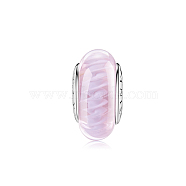 TINYSAND Rhodium Plated 925 Sterling Silver Beads, with Spiral Glass, Rondelle, Lavender Blush, 7.31x4.36mm, Hole: 2.18mm(TS-C-236)