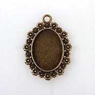 Vintage Tibetan Style Alloy Flower Pendant Cabochon Bezel Settings, Cadmium Free & Nickel Free & Lead Free, Antique Bronze, Oval Tray: 25x18mm, 41x29.5x2.5mm, Hole: 3mm, about 166pcs/kg(TIBEP-M018-42AB-NF)