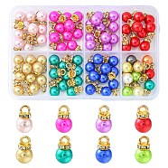 80Pcs 8 Colors ABS Plastic Charms, with Golden Tone Iron Findings and Rhinestone, Dyed, Round, Mixed Color, 13.5x8mm, Hole: 2.5mm, 10pcs/color(KY-YW0001-29)