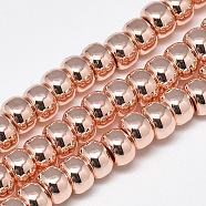 Electroplate Non-magnetic Synthetic Hematite Beads Strands, Rondelle, Rose Gold Plated, 6x4mm, Hole: 2mm, about 97pcs/strand, 15.7 inch(X-G-Q465-38RG)