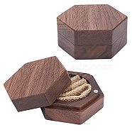 Hexagon Wooden Finger Ring Boxes, Wedding Rings Gift Case with Magnetic Clasps, for Wedding Valentine's Day, Coconut Brown, 5x5.6x2.85cm(CON-WH0085-66)