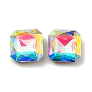 Glass Rhinestone Cabochons, Point Back & Back Plated, Faceted, Square, Crystal AB, 18x18x7.5mm(RGLA-M017-A01-001ST)