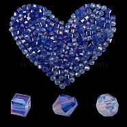 360Pcs 3 Style Electroplate Glass Beads Strands, AB Color Plated, Faceted, Round & Cube & Bicone, Blue, 7.5~8x7.5~8x7.5~8mm, Hole: 1~1.5mm, 120pcs/style(EGLA-SZ0001-25B)