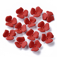 3-Petal Spray Painted Acrylic Bead Caps, Rubberized Style, Flower, Red, 23x20~22x7mm, Hole: 1.6mm(X-MACR-N007-01A)