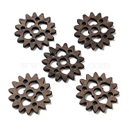 Walnut Wood Hollow Pendants, Gear Charms with Heart, Undyed, Coffee, 23.5x2mm, Hole: 4mm & 2.5mm(WOOD-G018-02-1)