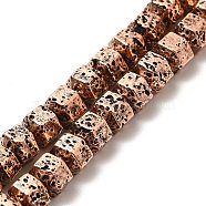 Electroplated Natural Lava Rock Beads Strands, Hexagon, Copper Plated, 6.5x7.5x6mm, Hole: 1mm, about 66~67pcs/strand, 15.28~15.35 inch(38.8~39cm)(G-G984-05R)