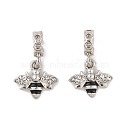 Rack Plating Alloy Crystal Rhinestone European Dangle Charms, Bee Large Hole Pendants with Black Enamel, Platinum, 24.5mm, Bee: 15.5x15x2.5mm, Hole: 4.5mm(FIND-C055-26P)