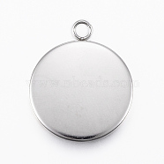 304 Stainless Steel Pendant Cabochon Settings, Flat Round, Stainless Steel Color, Tray: 20mm, 26.5x22x2mm, Hole: 3mm(X-STAS-E146-18P-20mm)