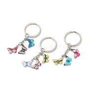 3Pcs Colorful Butterfly Alloy Enamel Pendant Keychain, with Iron Findings, Mixed Color, 7cm(KEYC-JKC00388)