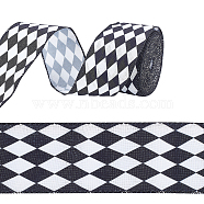 Polyester Ribbon, Black and White, Rhombus Pattern, 2-3/8 inch(61mm), 12 yards/roll(OCOR-WH0074-71)