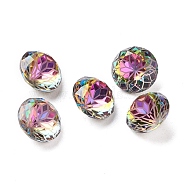 K9 Glass Rhinestone Pointed Back Cabochons, Random Color Back Plated, Faceted, Diamond, Flower Pattern, Volcano, 10x6mm(RGLA-P030-06B-001VO)
