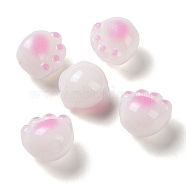 Opaque Acrylic Beads, Cat Paw, Pink, 11x12x9.7mm, Hole: 1.6mm(FIND-I029-02C)