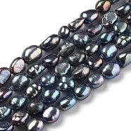Natural Cultured Freshwater Pearl Beads Strands, Two Sides Polished, Dyed, Dark Slate Blue, 6~8x5.5~6.5mm, Hole: 0.6mm, about 45pcs/strand, 14.37 inch(36.5cm)(PEAR-L033-31F)