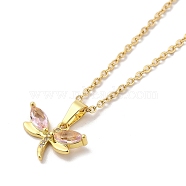 304 Stainless Steel Pendant Necklaces, Brass Micro Pave Cubic Zirconia Pendant Necklaces, Flower, 16.93 inch(43cm) Pendant: 11x17mm(NJEW-U002-18G-01)