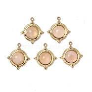 Vacuum Plating 201 Stainless Steel Natural Rose Quartz Pendants, Real 18K Gold Plated, Half Round Charms, 17.5x15x6mm, Hole: 1.5mm(STAS-C064-VC870)