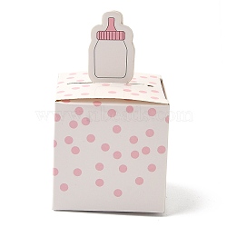 Paper Gift Box, Folding Candy Boxes, Decorative Gift Box for Weddings, Square with Feeding-bottle Pattern, Pink, Fold: 5.35x5.35x9.2cm, Unfold: 15.5x10.5x0.1cm(CON-I009-11A)