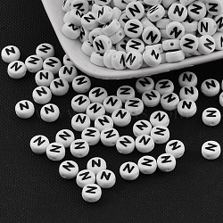 Acrylic Beads, with Horizontal Hole, Letter, Flat Round, Letter.N, 7x4mm, Hole: 1mm, about 146pcs/20g(Y-PL37C9070-N)