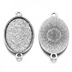 Tibetan Style Oval Alloy Cabochon Connector Settings, Cadmium Free & Lead Free, Antique Silver, Tray: 18x13mm, 27x16x2mm, Hole: 2mm(X-TIBE-Q038-002A-AS-RS)