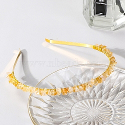 Wire Wrapped Natural Citrine Chip Hair Bands, with Metal Hoop, for Women Girls, 140x120x25mm(PW-WG27230-08)