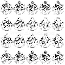 100Pcs Tibetan Style Alloy Pendants, Lead Free & Cadmium Free, Flat Round with Tree of Life, Antique Silver, 20x17x1mm, Hole: 1.8mm(FIND-SC0005-58)