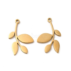Ion Plating(IP) 304 Stainless Steel Pendants, Leafy Branch Charms, Real 18K Gold Plated, 24.5x15x1mm, Hole: 1.6mm(STAS-A070-46G)
