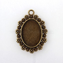 Vintage Tibetan Style Alloy Flower Pendant Cabochon Bezel Settings, Cadmium Free & Nickel Free & Lead Free, Antique Bronze, Oval Tray: 25x18mm, 41x29.5x2.5mm, Hole: 3mm, about 166pcs/kg(TIBEP-M018-42AB-NF)